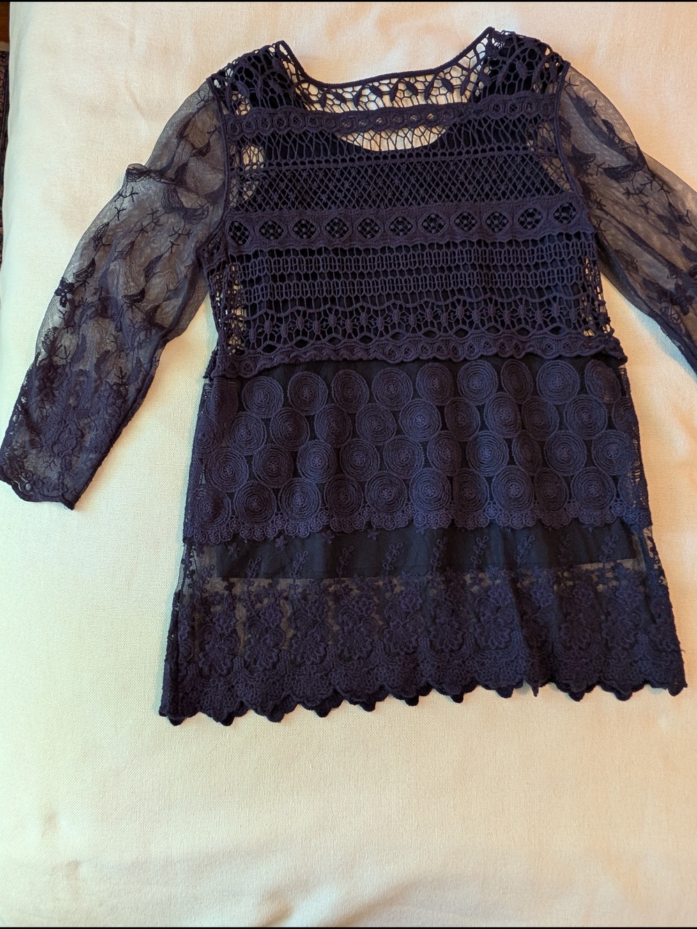 Chico's Navy Crochet And Lace Round-Neck Top